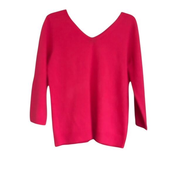Talbots Bright Pink Double V Neck Cashmere Sweater Sz L Old Money Preppy - Picture 1 of 7